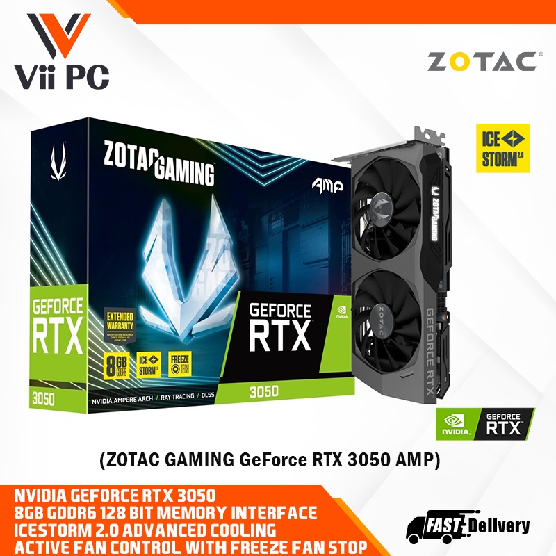 ZOTAC GAMING GeForce RTX 3050 AMP 8GB GDDR6 128-bit 14 Gbps PCIE