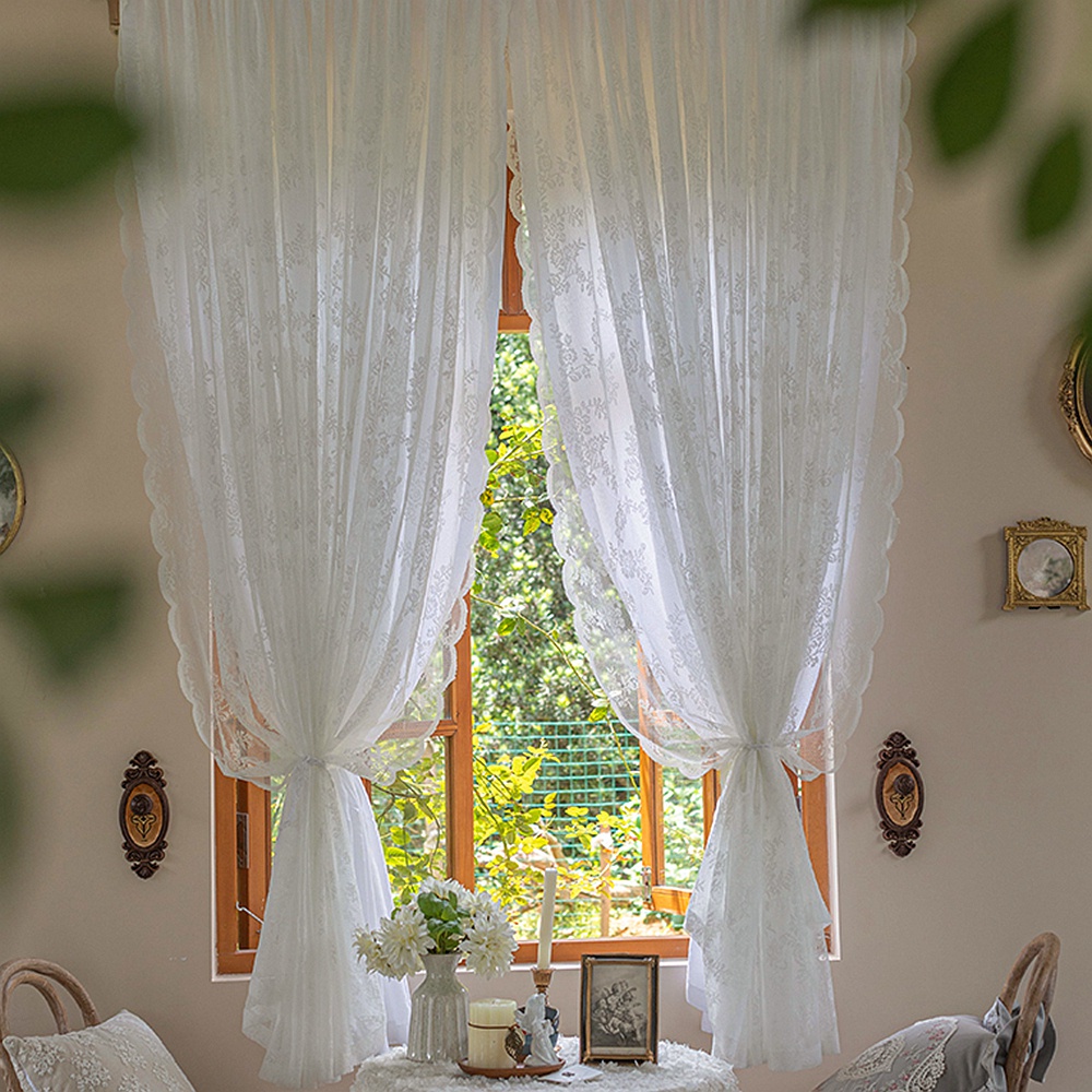 White Solid Color Curtains & Floral White Lace Sheer Curtains Shabby ...