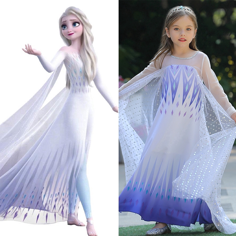 New Girls Elsa Disney Princess Dress Frozen 2 Fancy Dress Costume Girls