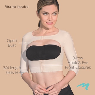 FVOM Marena Open Bust Arm Female Compression Vest for Liposuction  Brachioplasty 3/4 Sleeves Full Back Coverage
