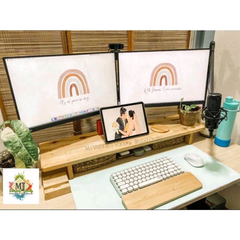 WOODEN MONITOR RISER | SINGLE DUAL MONITOR STAND| L-90cm/W-23-24cm/H-8 ...