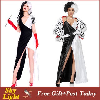 Movie Cruella Cruella de Vil Red Dress Halloween Cosplay Costume