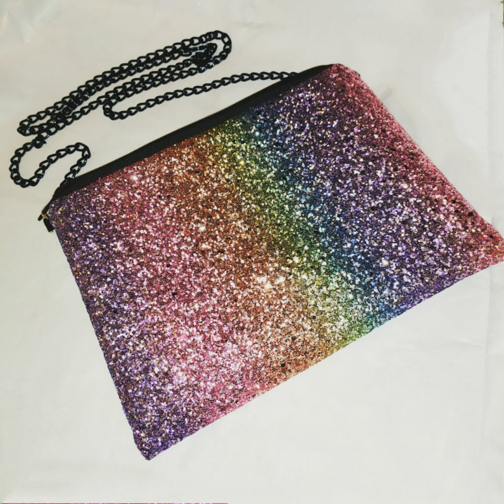 Rainbow glitter deals clutch bag