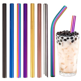 12mm Wide Eco-friendly Drinking Straws Reusable Bubble Tea Straws 304  Stainless Steel Straws Metal Straws for Boba Milkshakes Bar Accessory  4/8Pcs