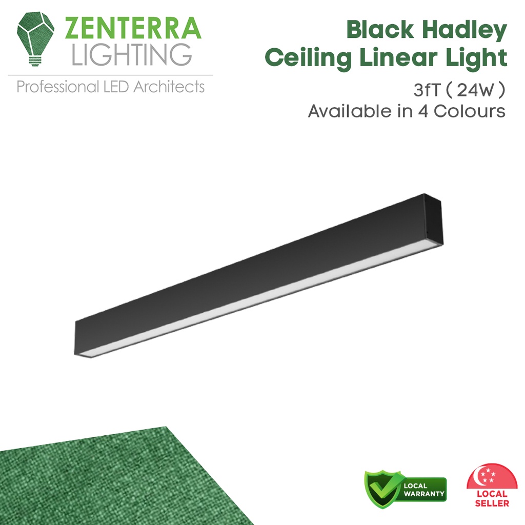 3fT ( 24W ) Black Hadley Ceiling Linear Light, Available in Cool