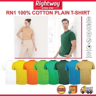 RIGHTWAY 100% Air Cotton Round Neck Unisex Men Women Cotton Soft Basic Round Neck Plain T-Shirt RN1 Group A