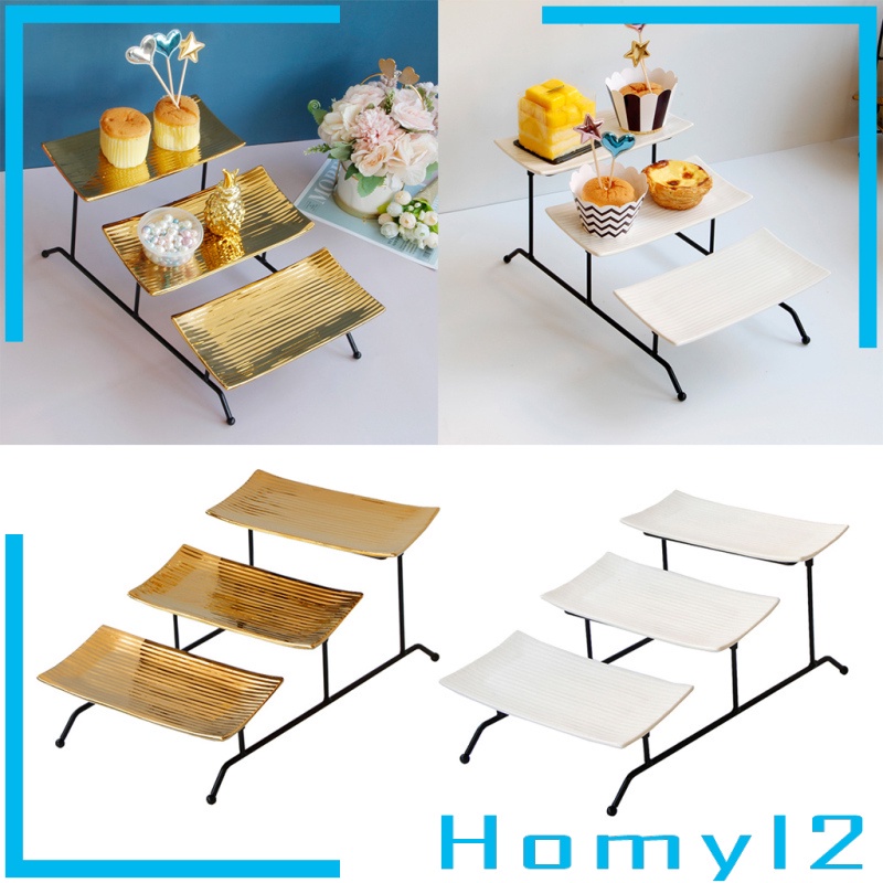 [HOMYL2] Rectangular Serving Platter Three Tiered Cake Tray Food Server ...