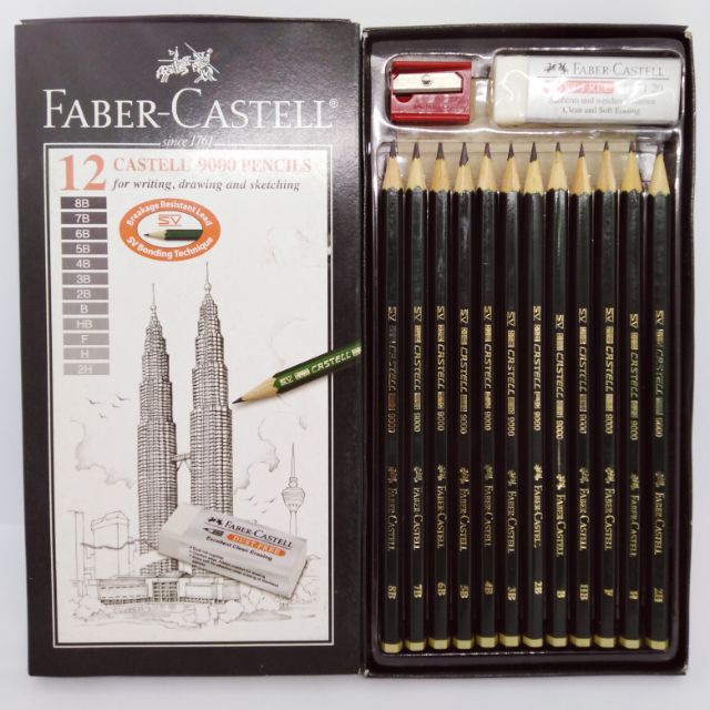 Graphite Sketch Pencil Set 12ct Faber-Castell 9000 -Art 8B - 2H