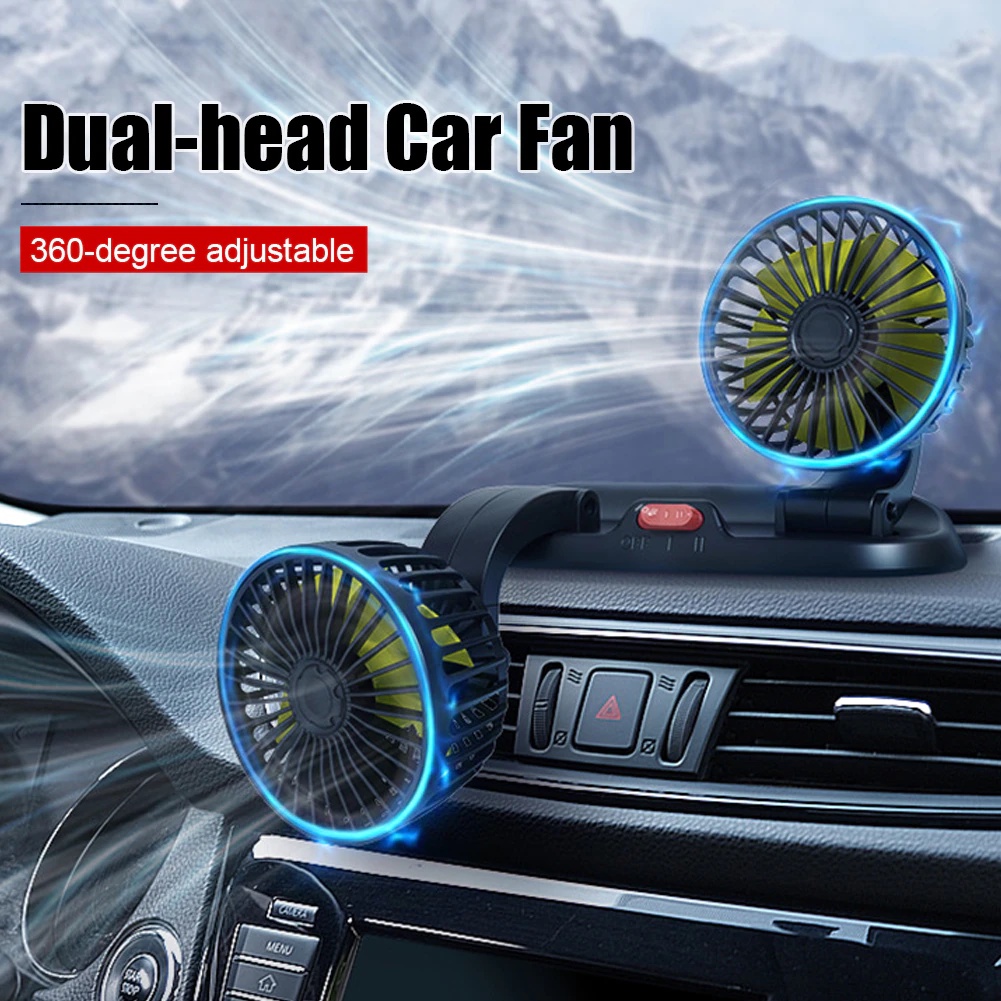 Car USB Dual-Head Fan Adjustable Tuyere Creative Car Universal Interior Car Supplies 360 Degree-Round Car Cooling Summer
