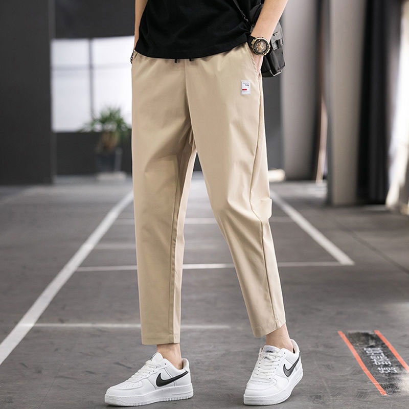 Long Pants Men Ankle Pants Elastic Waistline Pants Korean Slim Fit