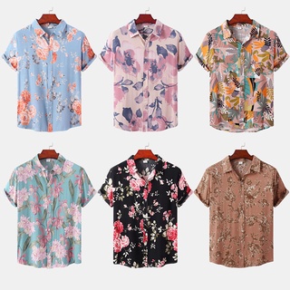 Women Floral Print 100% Cotton Shirt Short Sleeve Button Up Loose