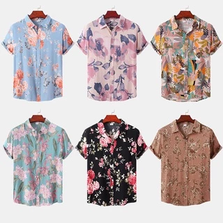 Summer Hawaiian Shirt for Men 2024 Overszie Fashion Print Lapel Short  Sleeve Shirt 50% off Clearance!