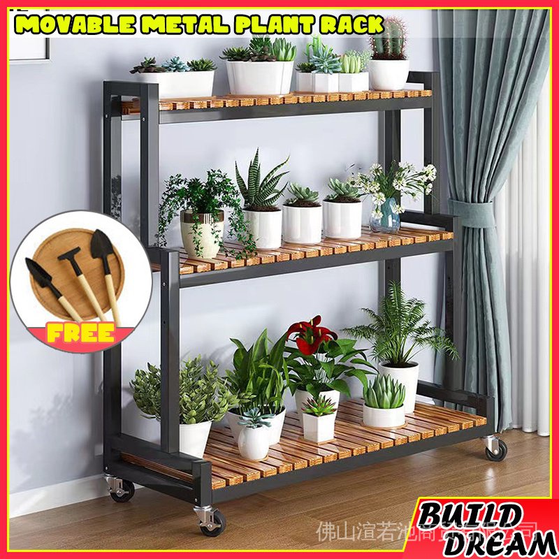Movable Metal Plant Rack Multistorey Plant Shelf With Universal Wheels ...