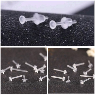 20Pairs Invisible Clear Plastic Stud Earrings Acrylic Post Silicone Back  Ear Pin