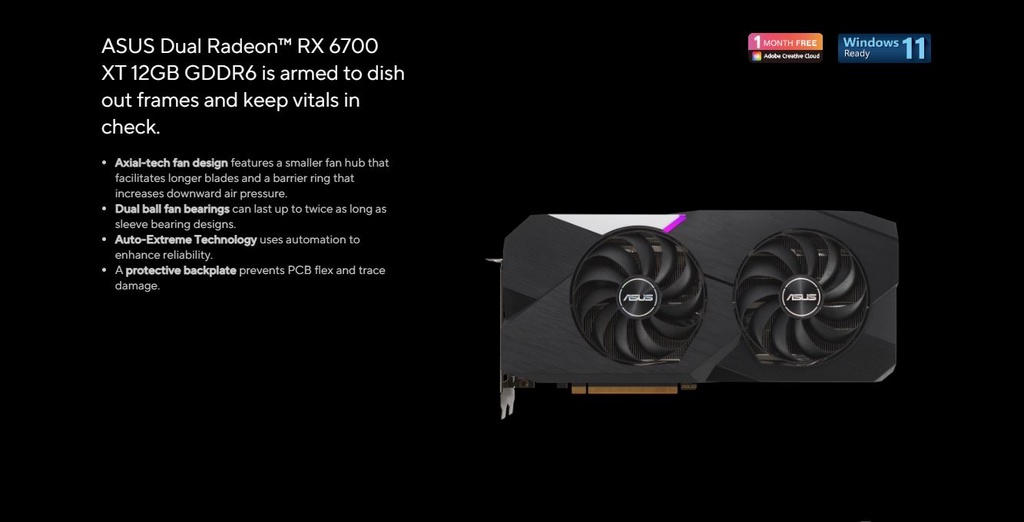ASUS Dual Radeon RX 6700 XT RX6700XT OC Edition 12GB GDDR6 GRAPHICS ...