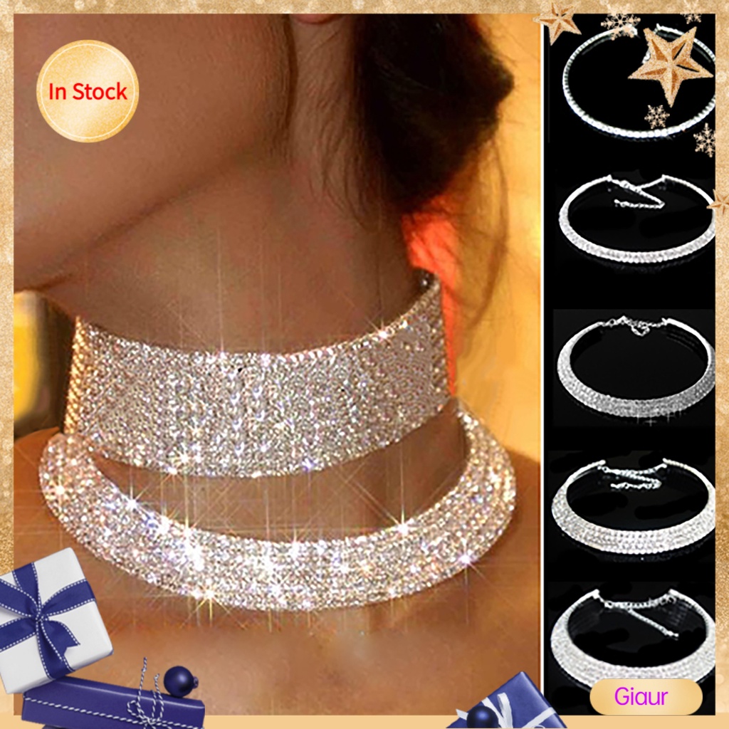 Giaur Fashion Elegant Rhinestone Women Collar Choker Necklace for Wedding Birthday Jewelry