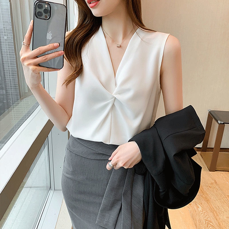 V-Neck Fashion Elegant Solid Color Chiffon Shirt Women's Clothing