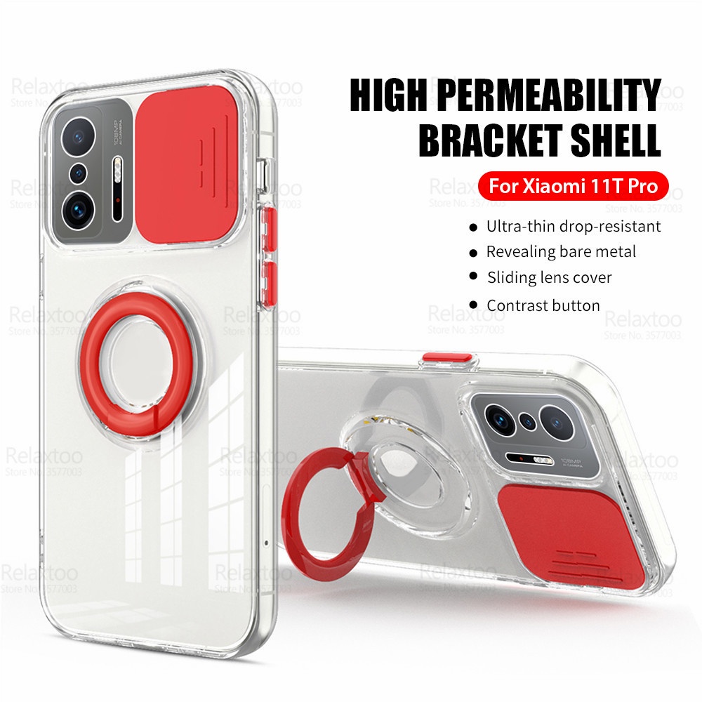 Push Camera Protection Clear Case For Xiaomi Mi 11T Pro Xiomi Xaomi Mi11T 11 T T11 11TPro Bracket Ring Phone Cover Fundas Coque