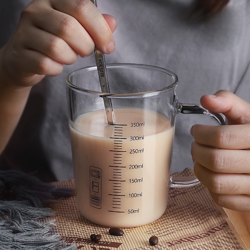 Graduated Glass Cup Coffee Mug With Straw Cover And Handle Tea Cup For ...