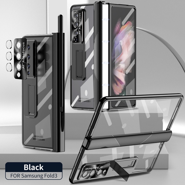 Magnetic Hinge Plating Clear Case with Protective Film For Samsung Galaxy Z Fold 4 W22 Fold 3 Casing  Lens Cover