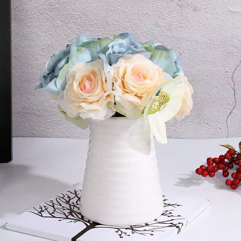 PUTIH Short Threaded STRIP Flower Vase/Melamine POT/White Minimalist ...