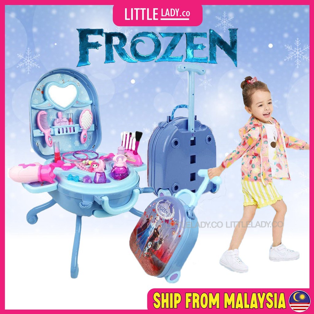 3-In-1 Frozen Makeup Dressing Table Toy Set Girls Princess Make up Suitcase Trolley Kids Pretend Play Set for Kids