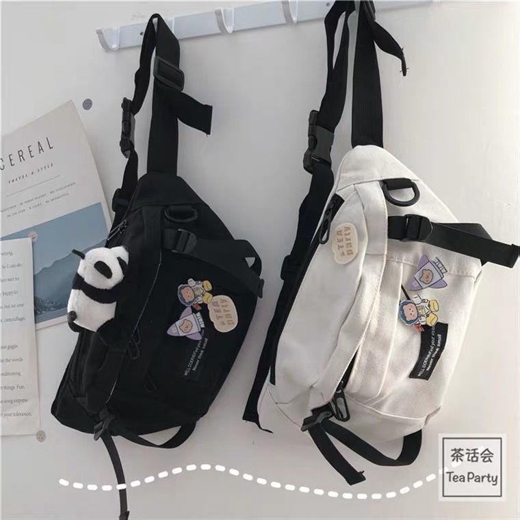 Japanese style Harajuku dark wind large capacity canvas chest bag male Korean-StyleinsRetro fashion girl crossbody bag