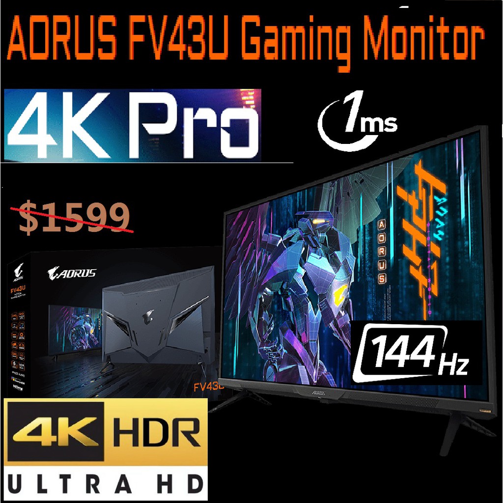GIGABYTE AORUS FV43U 144Hz 1ms 4K UHD HDR1000 Gaming Monitor(3y), FV43U ...