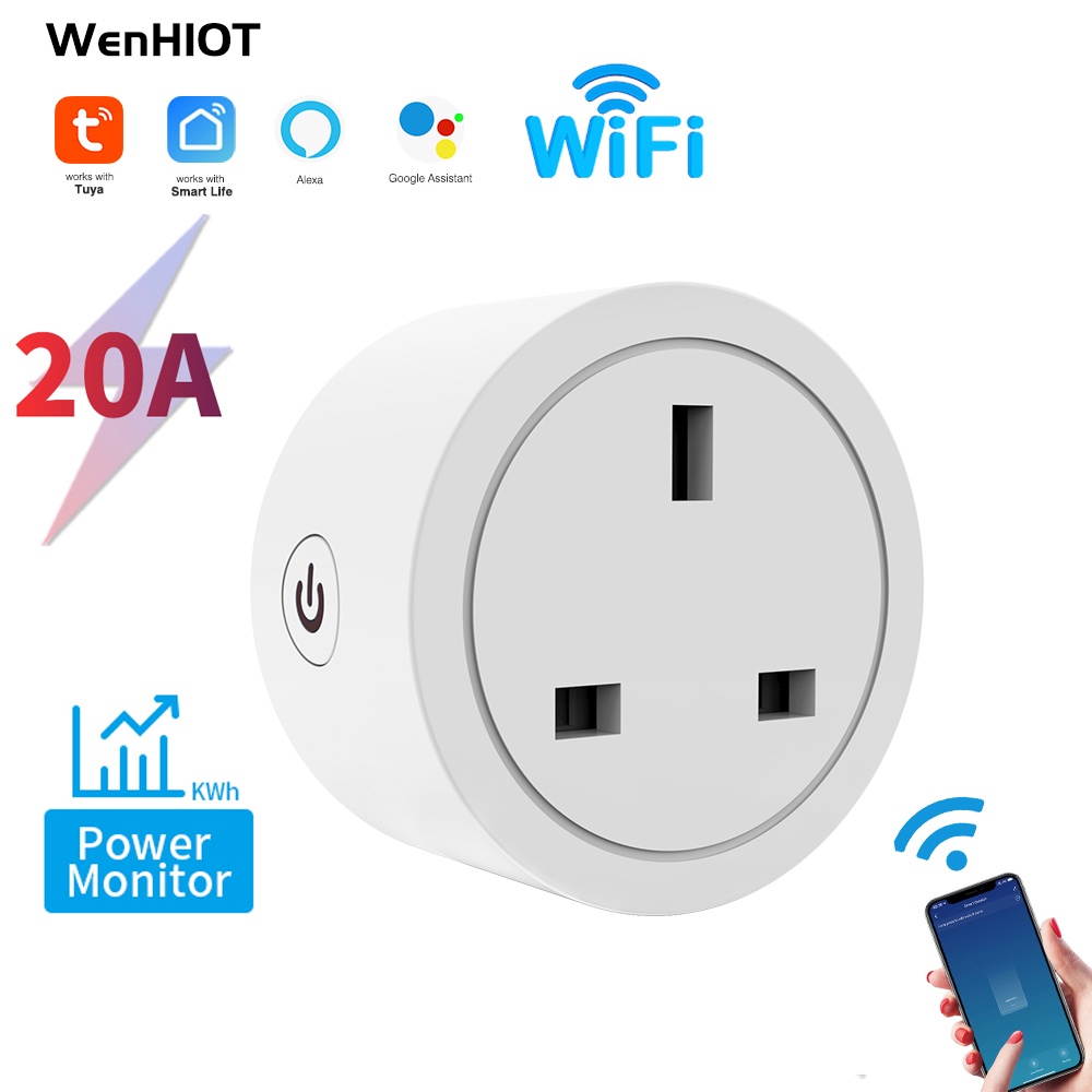 Tuya Wifi 20A UK Smart Plug Mini Power Monitor Socket Remote Vioce App  Control