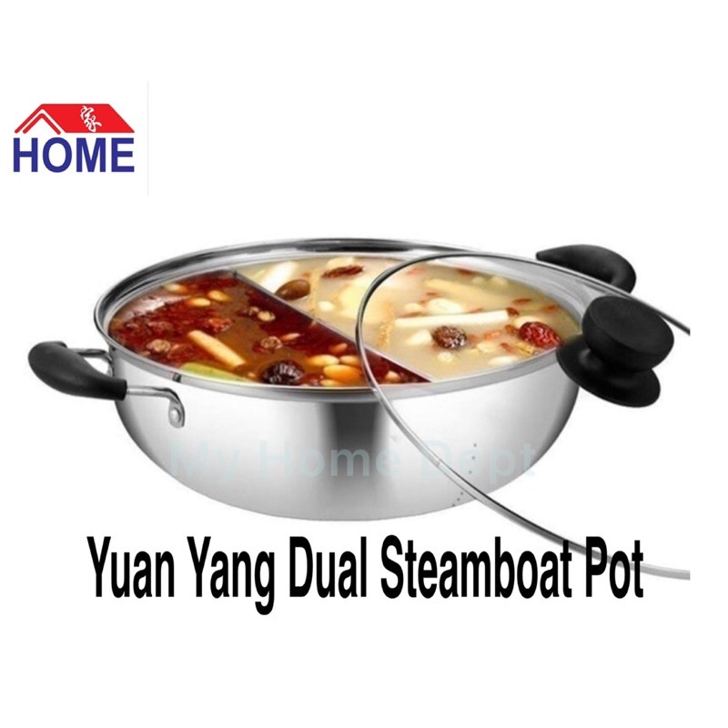 TureClos Dual Sided Stainless Steel Hot Pot Yuanyang Pot Shabu