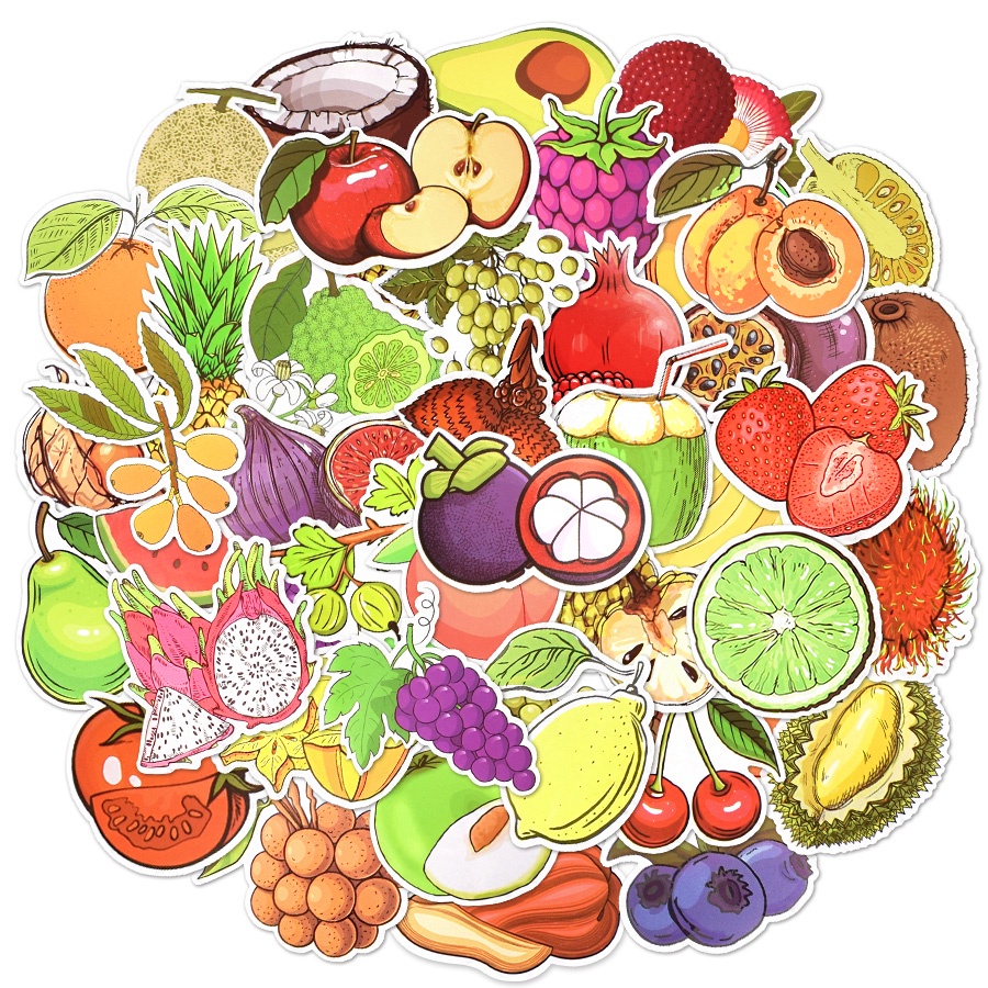 50 PCS Fruit Stickers Aesthetic Cartoon Sticker Kawaii Decals DIY ...