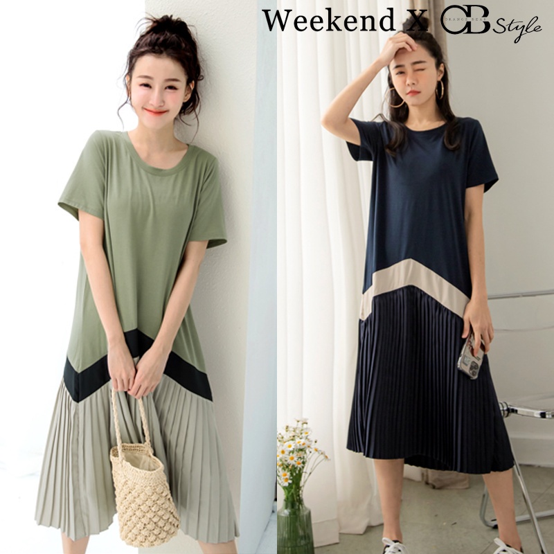 SG LOCAL WEEKEND X OB DESIGN WOMEN COLOR BLOCK A-LINE PLEATED LONG MAXI ...