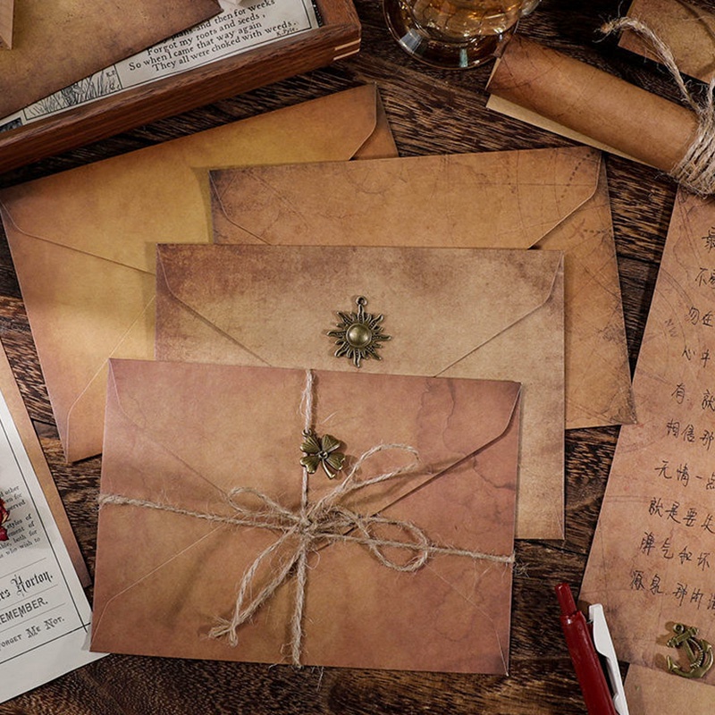 6 Pcs Retro Kraft Letter Paper/Envelope Set with Pendant/Rope Writable DIY Letterhead Shopee