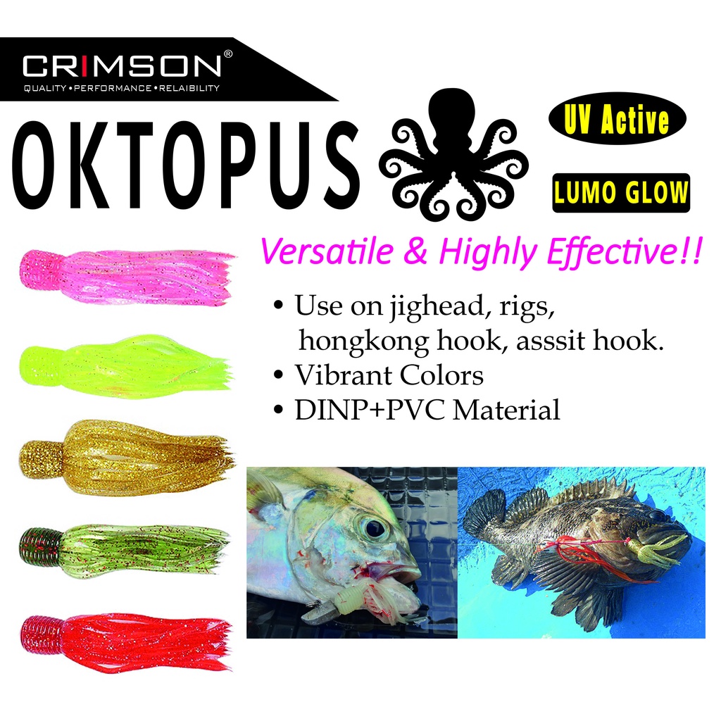 CRIMSON FISHING OCTOPUS Rubber Skirt/Tube for luring, Tenya, Jig Head