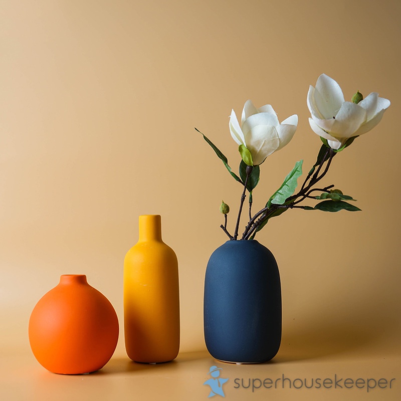 Nordic Ceramic Vase Morandi Color Simple Art Flower Pot Decoration with Small Bottleneck for Home Dried Plants