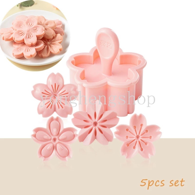 5pcs/set Reusable Sakura Cookie Mold Stamp Biscuit Mold Cutter Pink Cherry Blossom Mold Floral