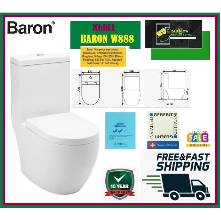 Baron W888 One Piece Toilet Bowl (Include Installation)