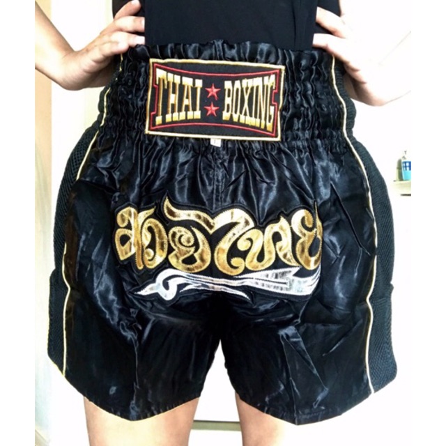 Muay Thai Boxing Shorts for Adult Red and Black Side With Gold