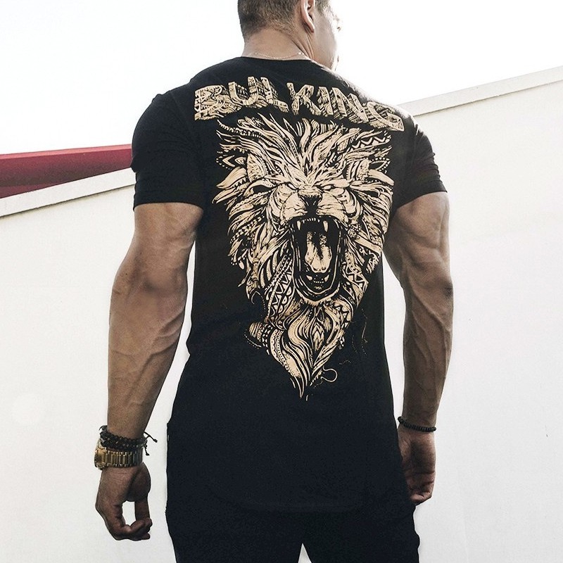 Cool Tide Lion Pattern Mens Comfortable Stretch Shirt Short Sleeve Sports Fitness T-shirt Casual Men's Clothing 2020 New