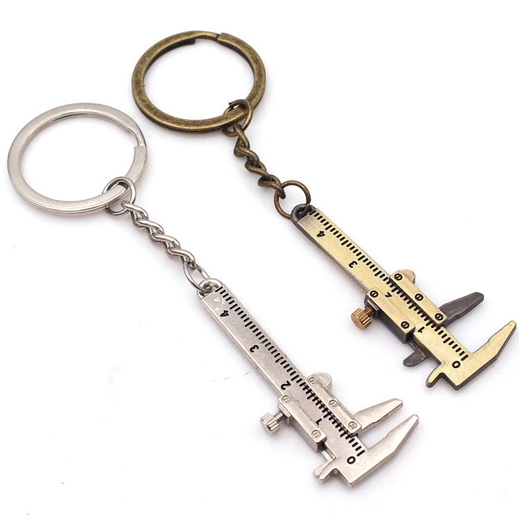 Creative Metal Movable Vernier Caliper Ruler Model Keychain Mini Vernier Tweezers Key Ring