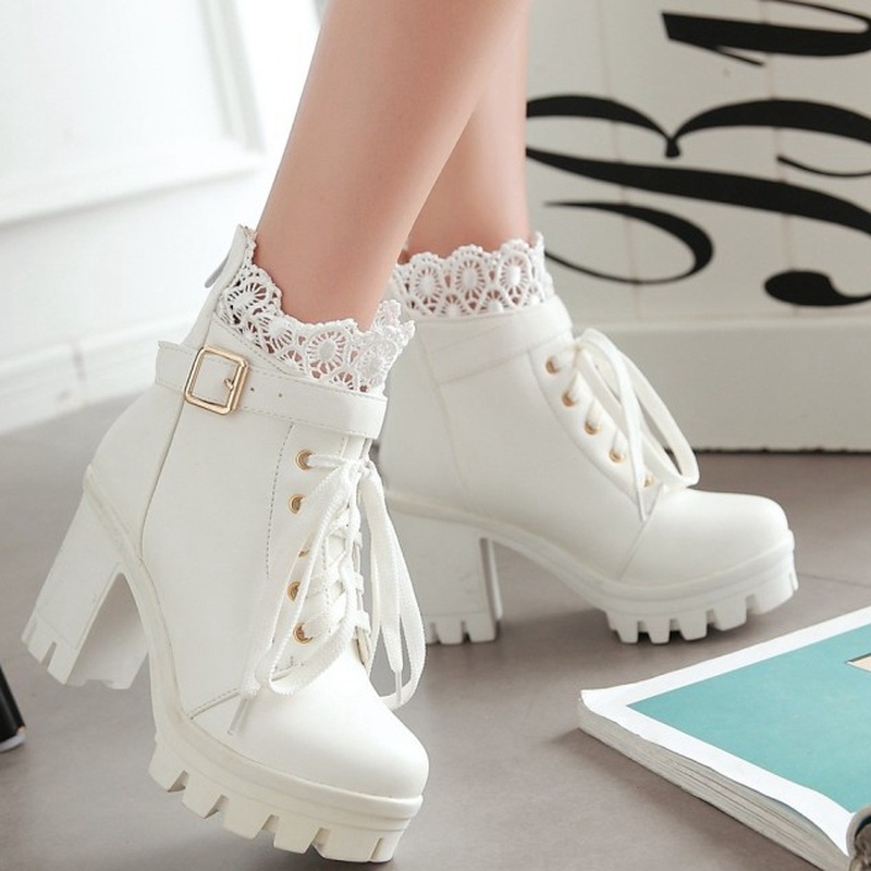 White lace ankle on sale boots