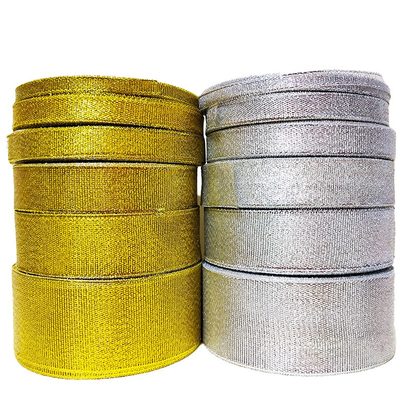 25 yards / roll Gold silver ribbon gift packaging holiday celebration ...