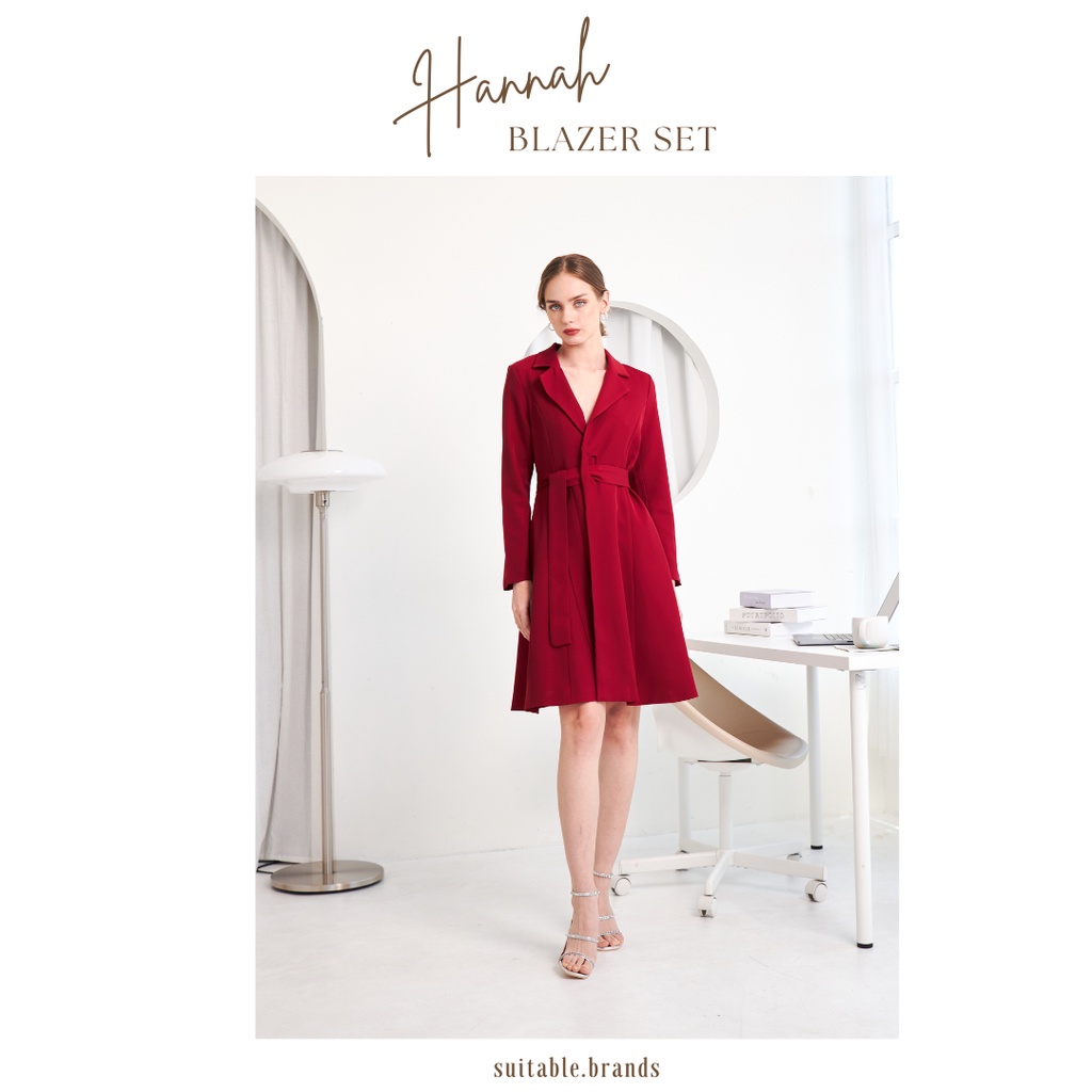 Hannah Blazer Dress-Cross-Front Suit + Waistband (Red) | Shopee Singapore