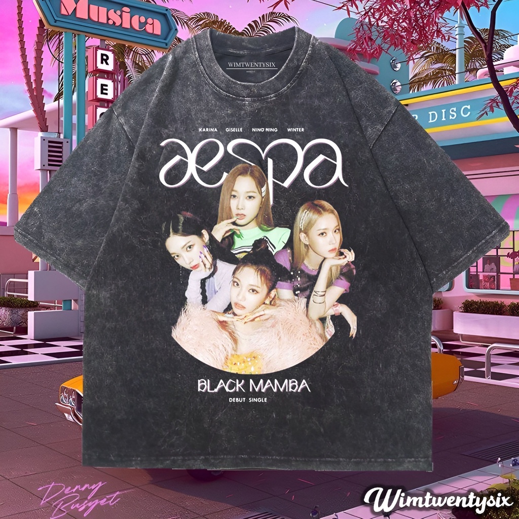 Kaos AESPA BLACK MAMBA DEBUT SINGLE WASHING VINTAGE TEE (OVERSIZE ...