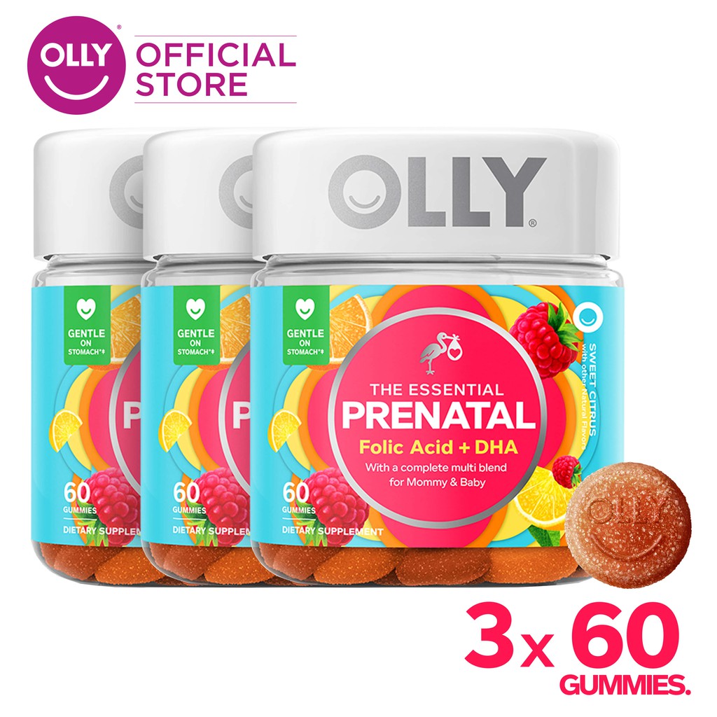 [Bundle of 3] OLLY The Essential Prenatal Gummy Multivitamins with Folic Acid + DHA (EXP 02/