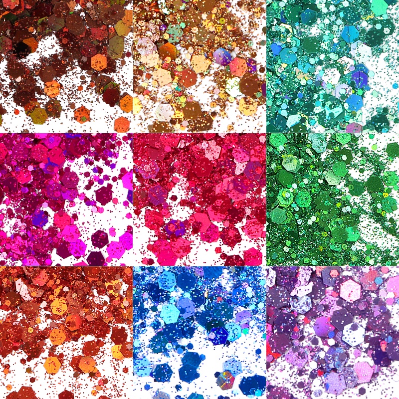 2022 50g Holographic Mixed Hexagon Shape Chunky Nail Glitter Sequins