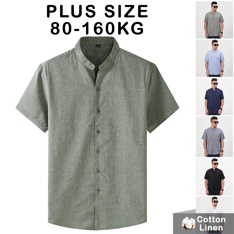 Mens Shirt Adult Male Mens Big and Tall Shirts Button down Size Cotton  Plain Summer Top Sleeve T-Shirt Large Casual Loose Short Men's Clothes(White,3XL)  