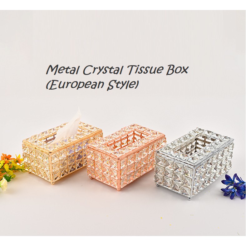 Singapore European Style Crystal Glass Tissue Storage Holder Gold