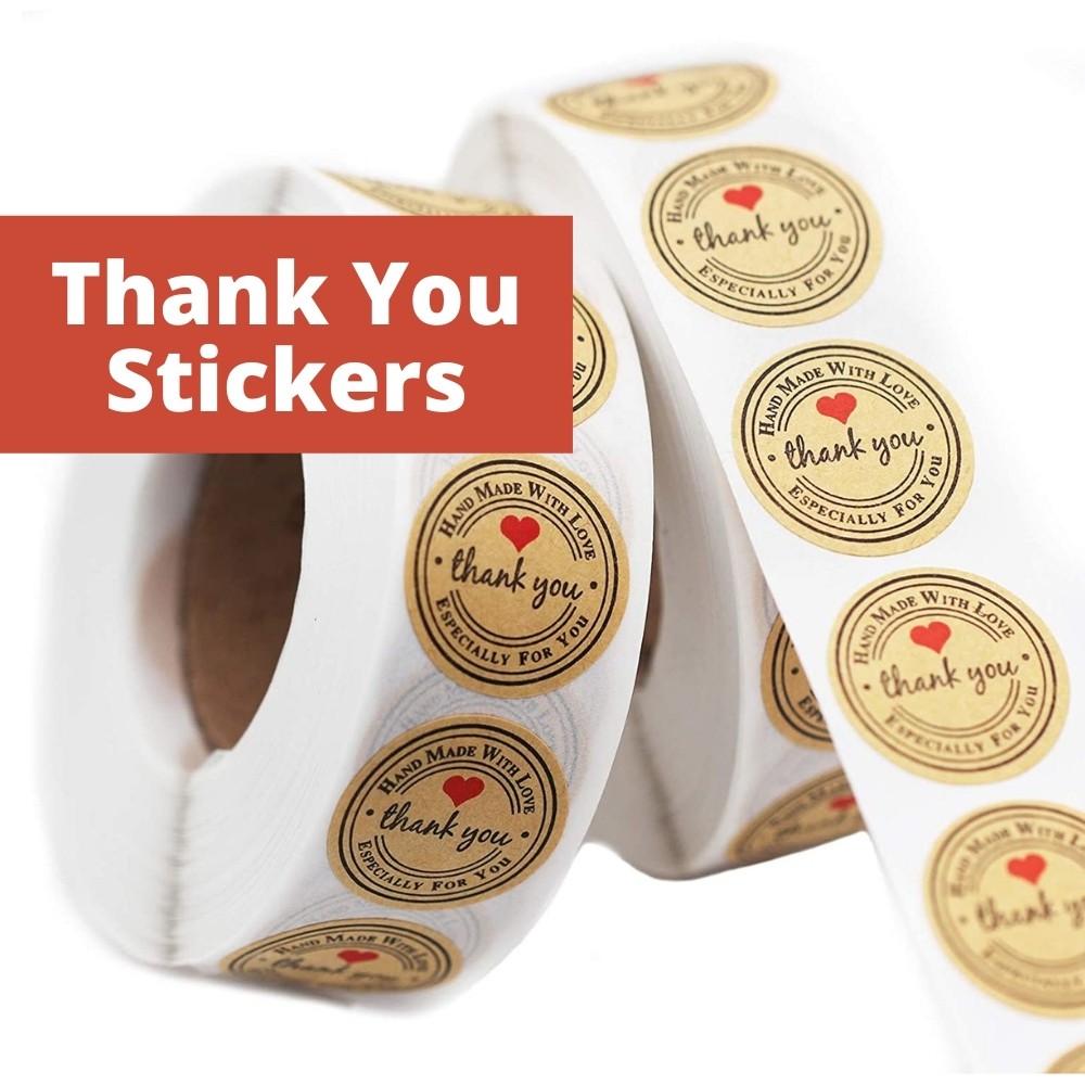 {SG} 500PCS per Roll 2.5cm Round Thank You Sticker Decorative Kraft ...