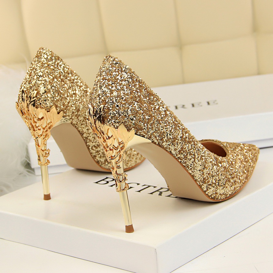 Glitter gold hot sale chunky heels